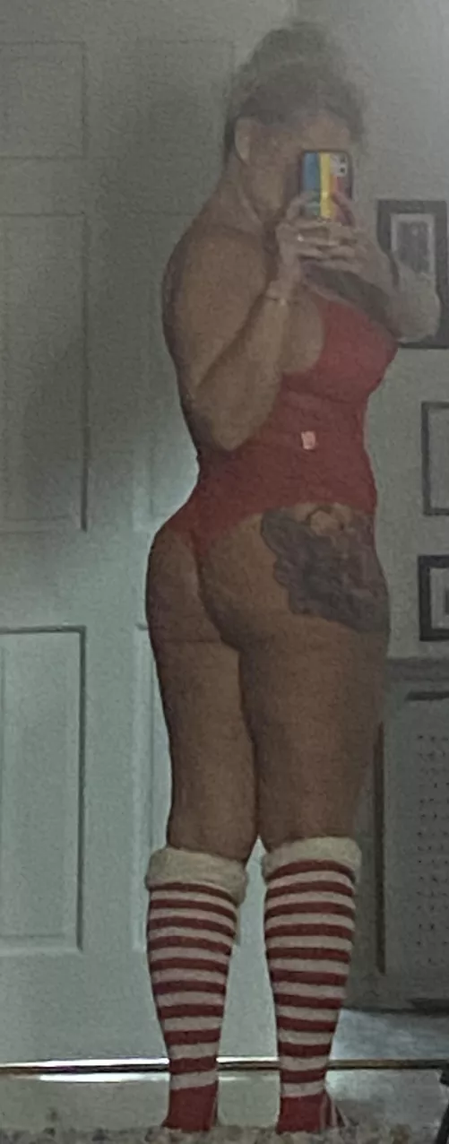 Santa’s big booty helper is ready with my candy cane knee highs