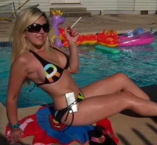 Showing off by the pool