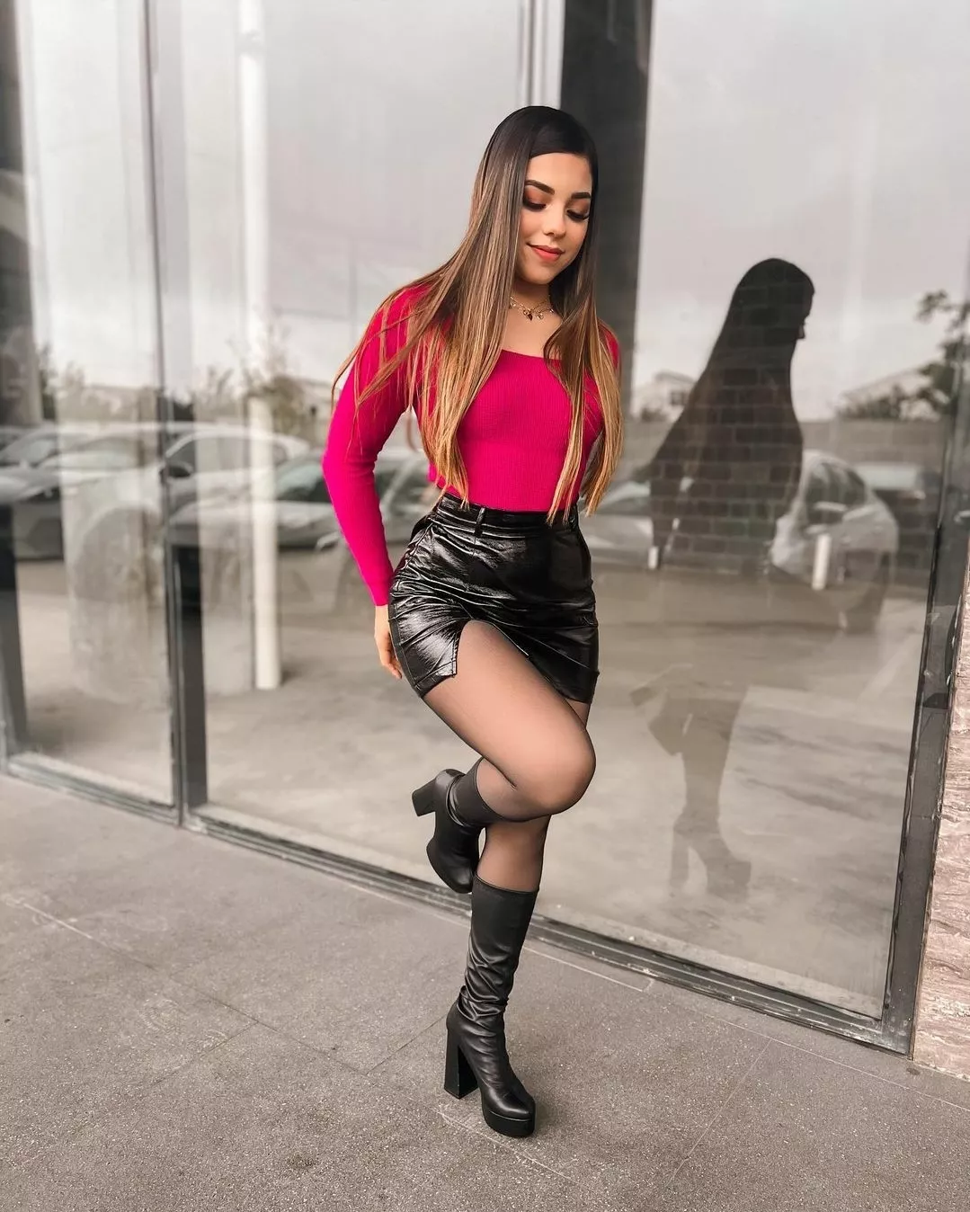 Tight leather skirt