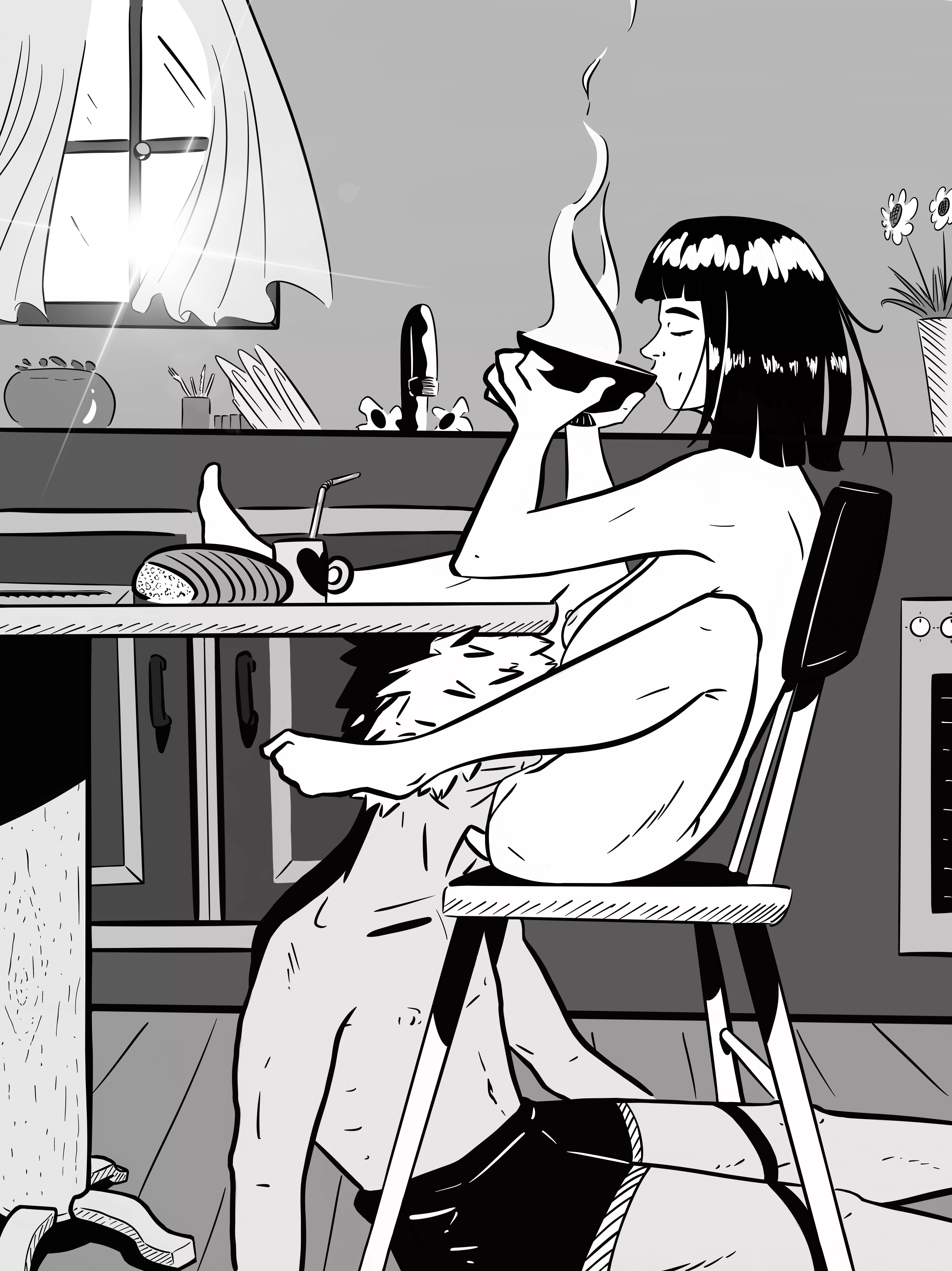 Hinata’s takes her Breakfast while hubby enjoys his meal