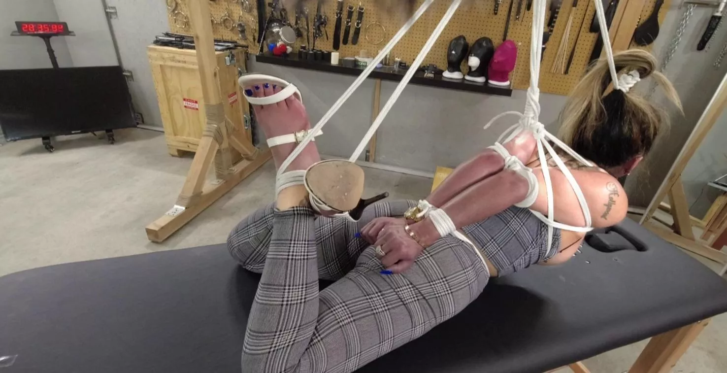 if she cums without permission, she'll be fully suspended