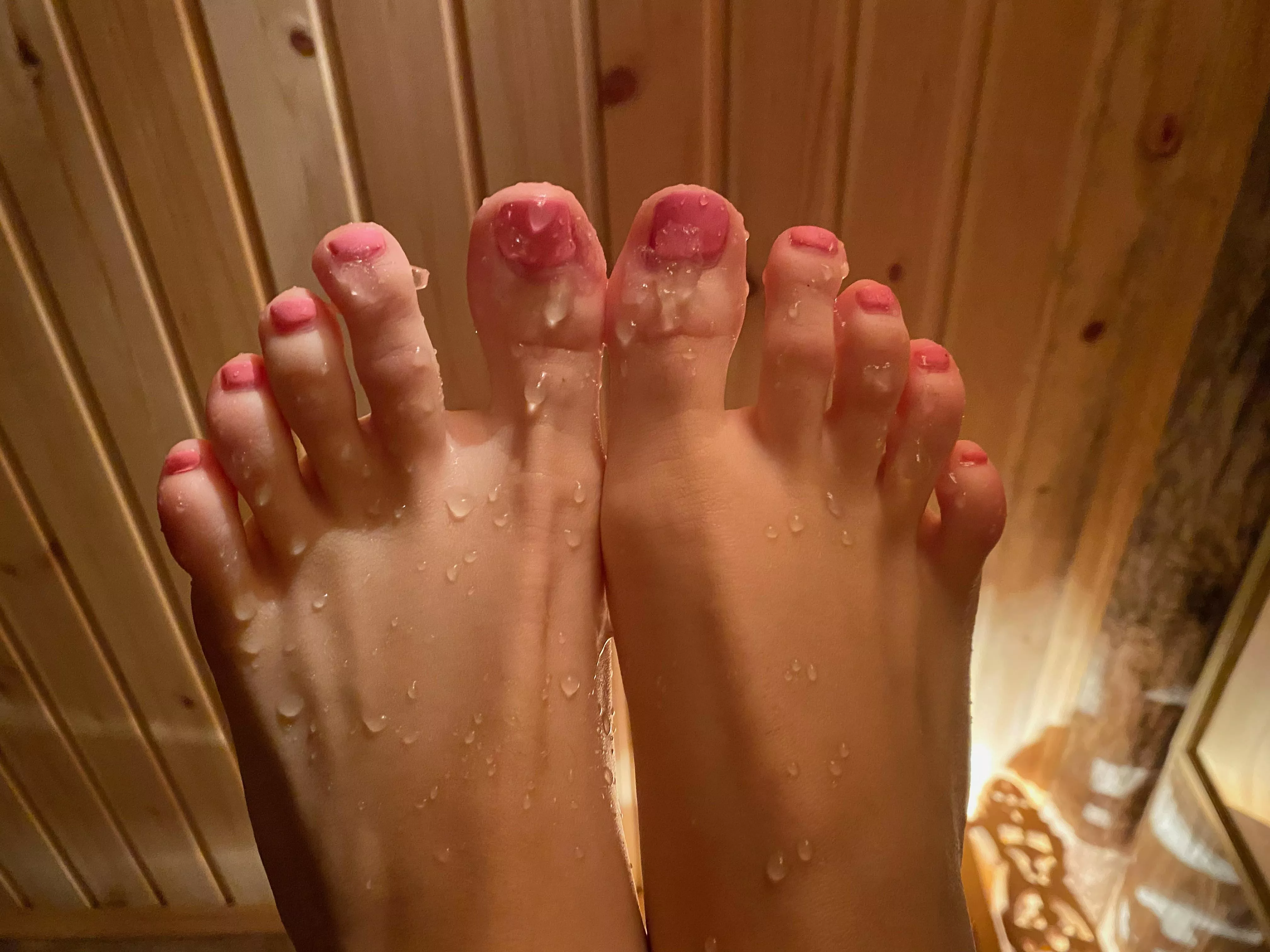 Melted snow on my toes