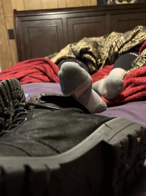 My socks and the boots I wore all day.