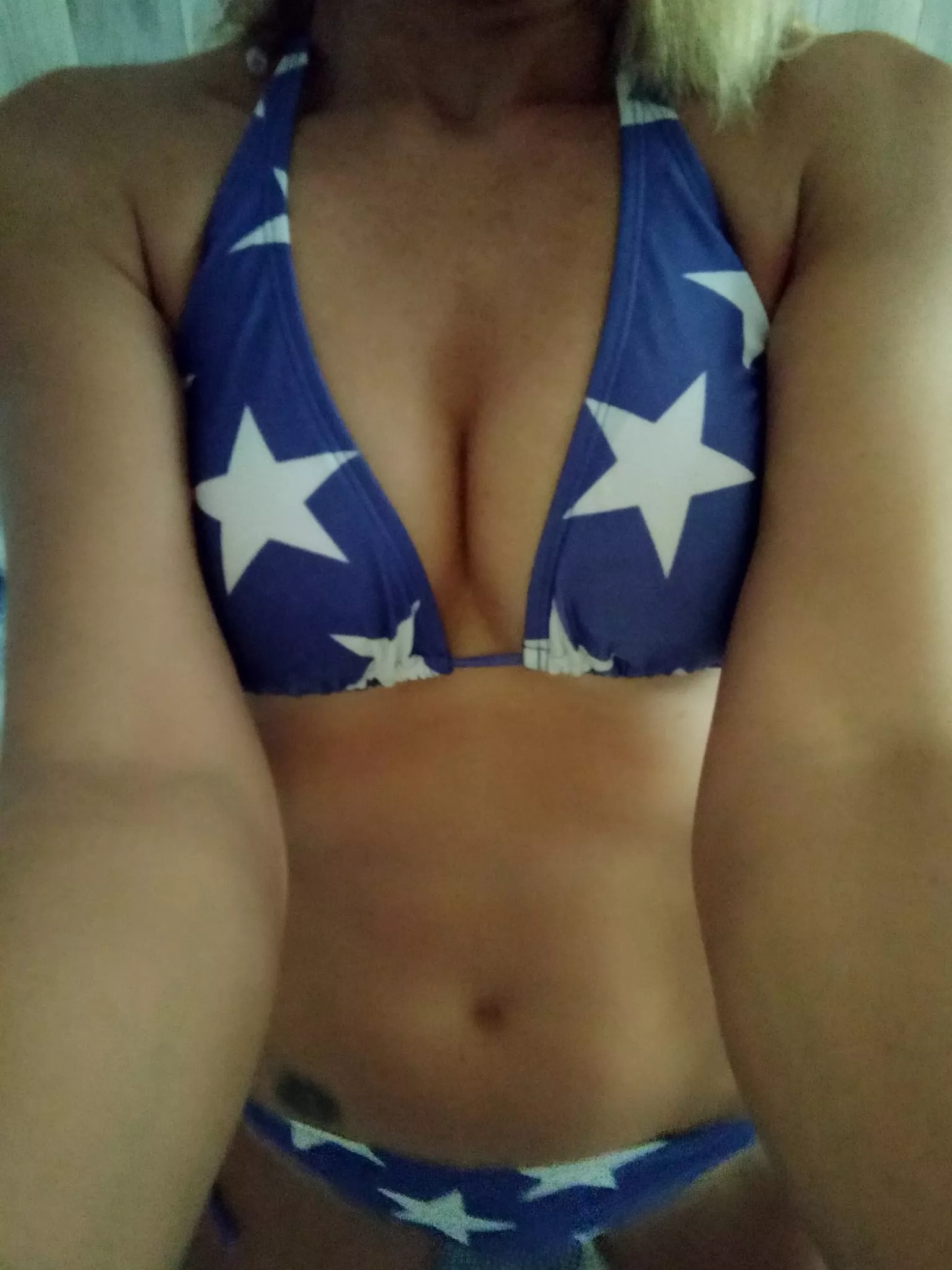 Real blonde girl ...with stars bikini