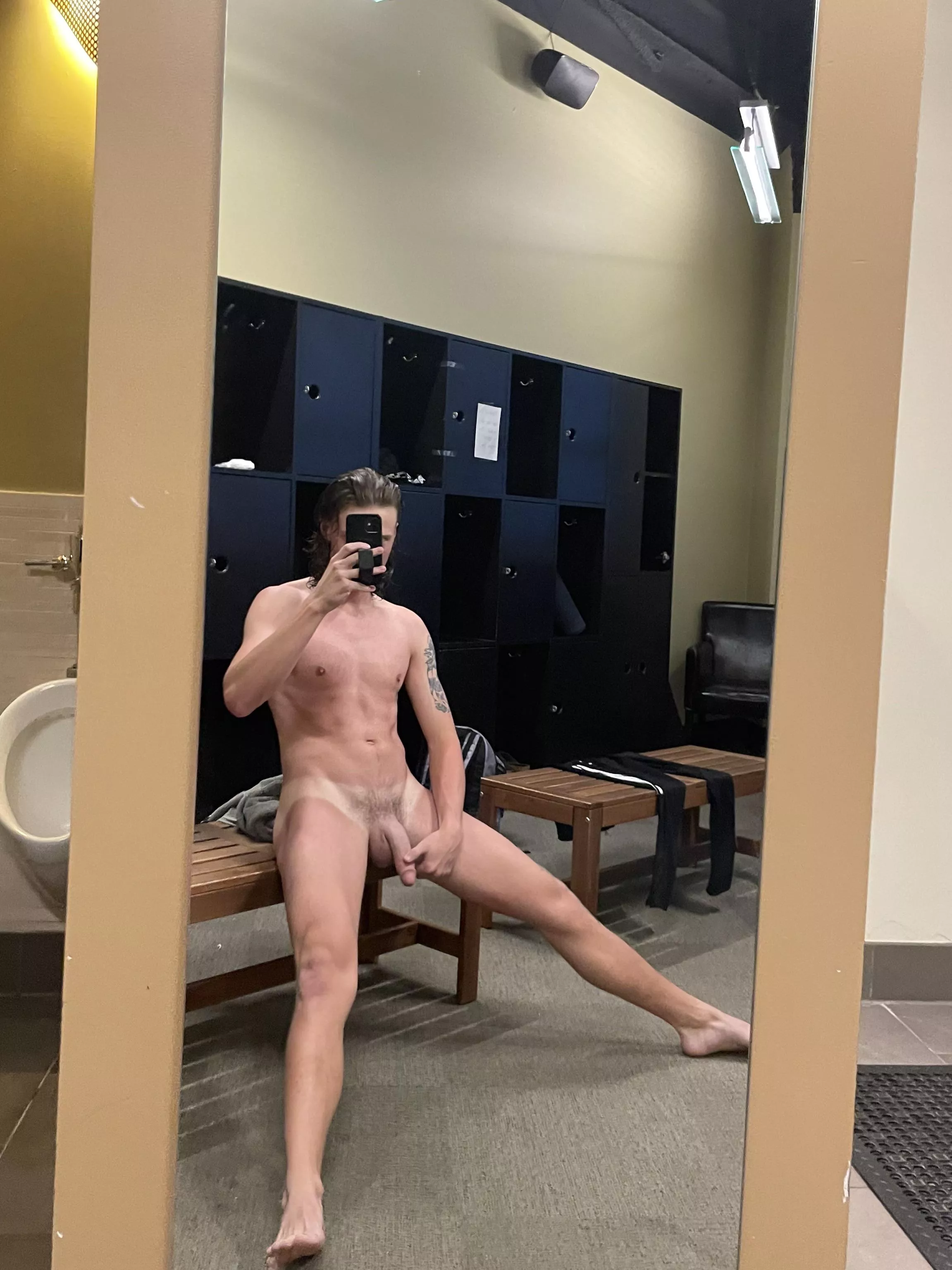 Would you mind if I sat on the locker room bench like this ?