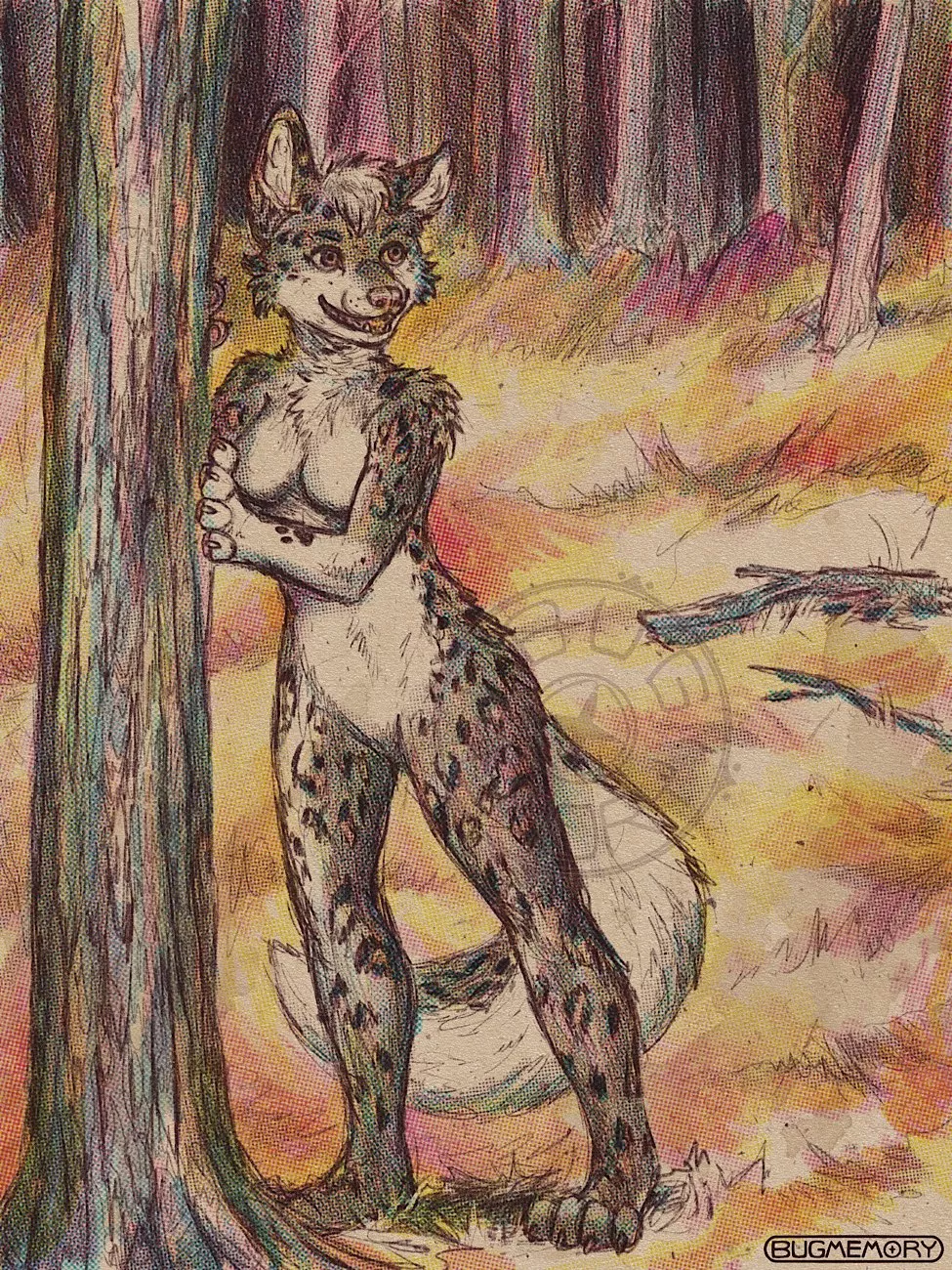 Autumnal commission for a snow leopard-wolf character! [art by me]