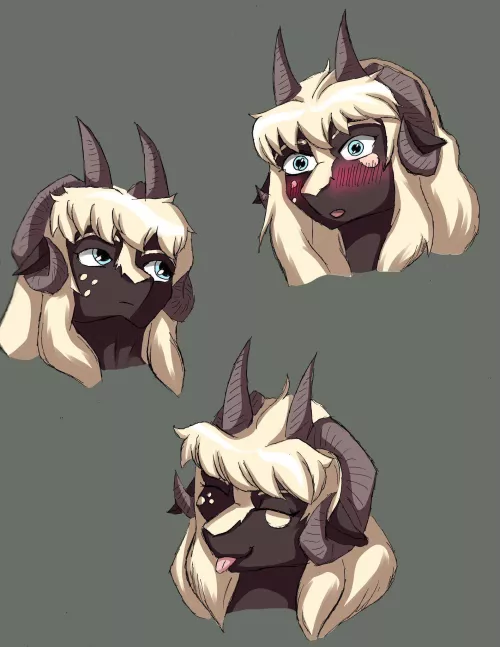 Blush, wistful, and blep (@HuanDoodles)