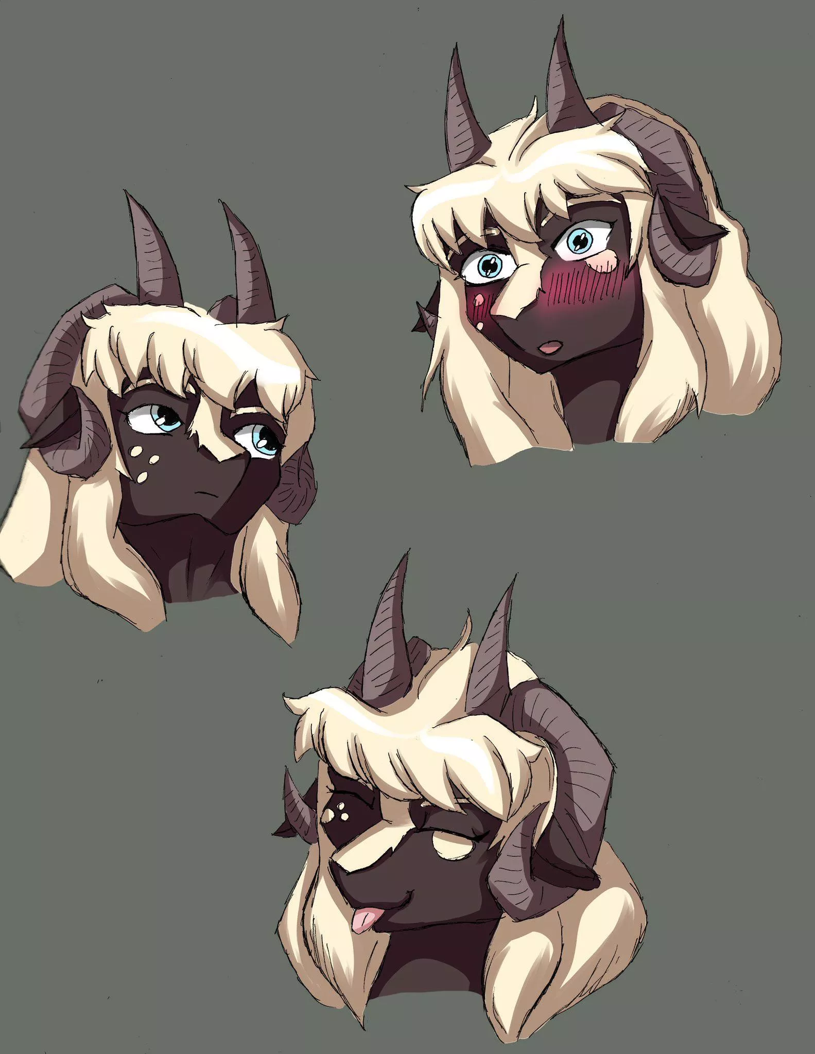 Blush, wistful, and blep (@HuanDoodles)