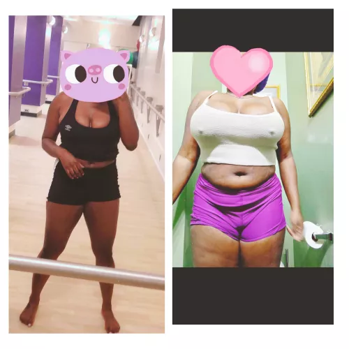 From size 8 us to size 16 us.😋 My tits have always been big...but now I look like I might tip over.