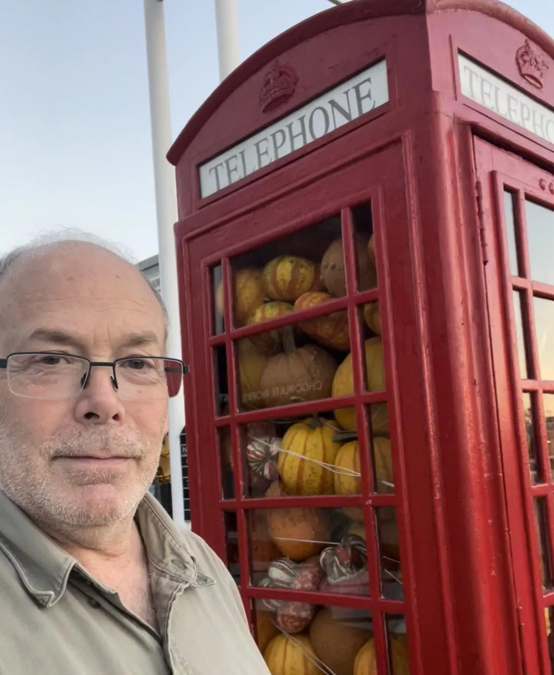 I thought I should document a phone booth filled with pumpkins. You can’t call from there anyway. The connection is patchy.