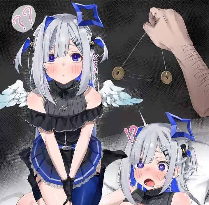 LF Color Source: 1boy, 1girl, Amane Kanata, wings, ahegao, heart-shaped pupils, 