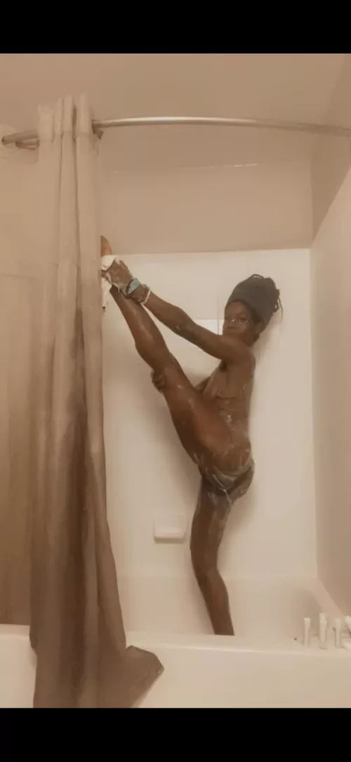 Look at me stretching in the shower!
