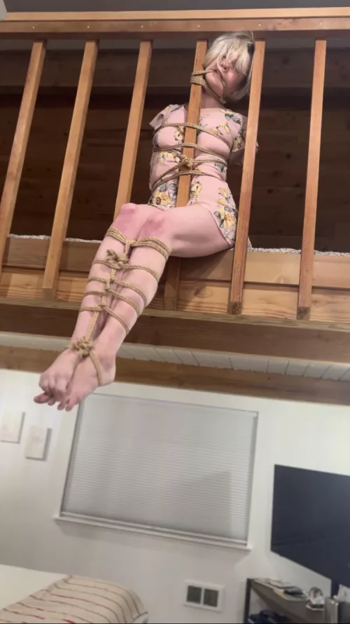 Tied to the railing OC