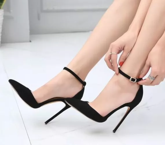 Black evening ankle strap heels