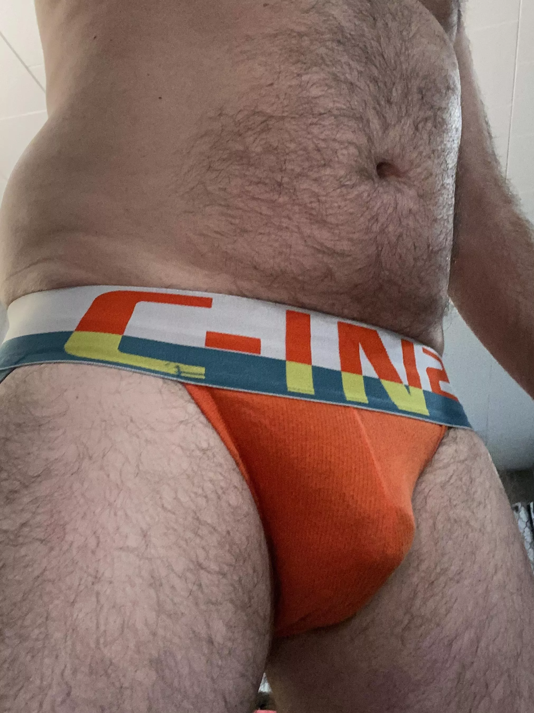 Daddy’s cock wants to bust outta this jock.
