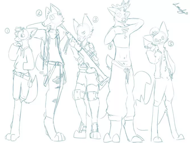 Dumb quick warm up sketches, tell me if you think any are decent enough to draw more of (use the circled numbers next to the character)