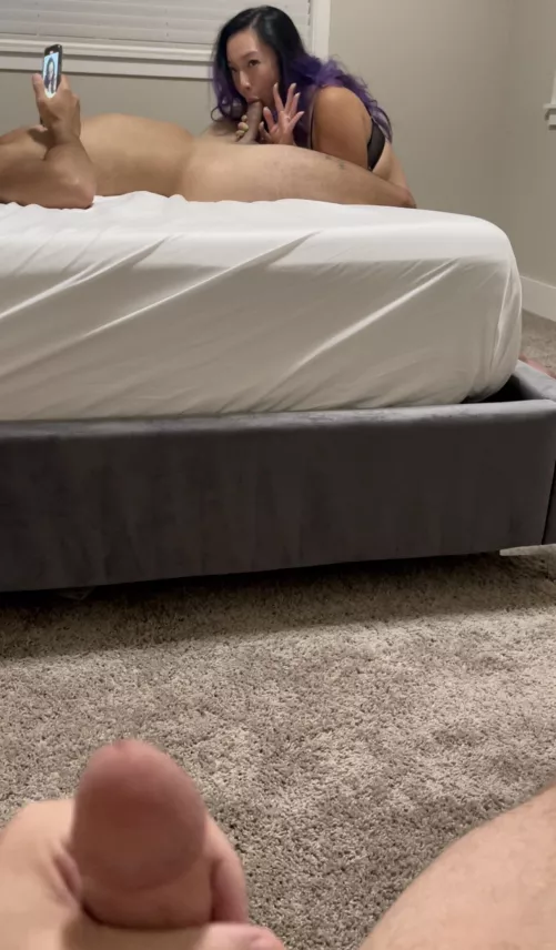 My bull wanted hubby to sit and watch… so I gave him a little wave 😈