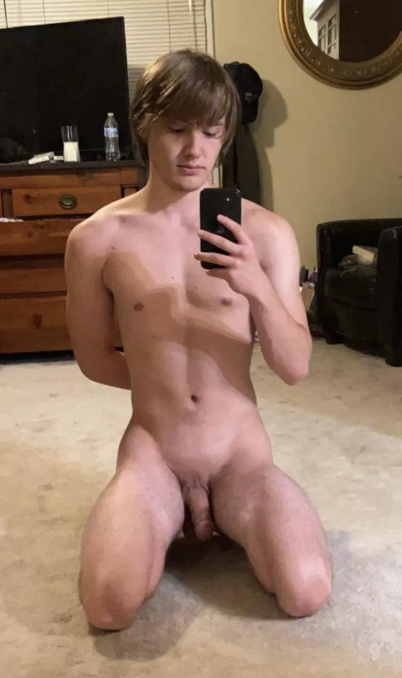 On my knees with legs spread