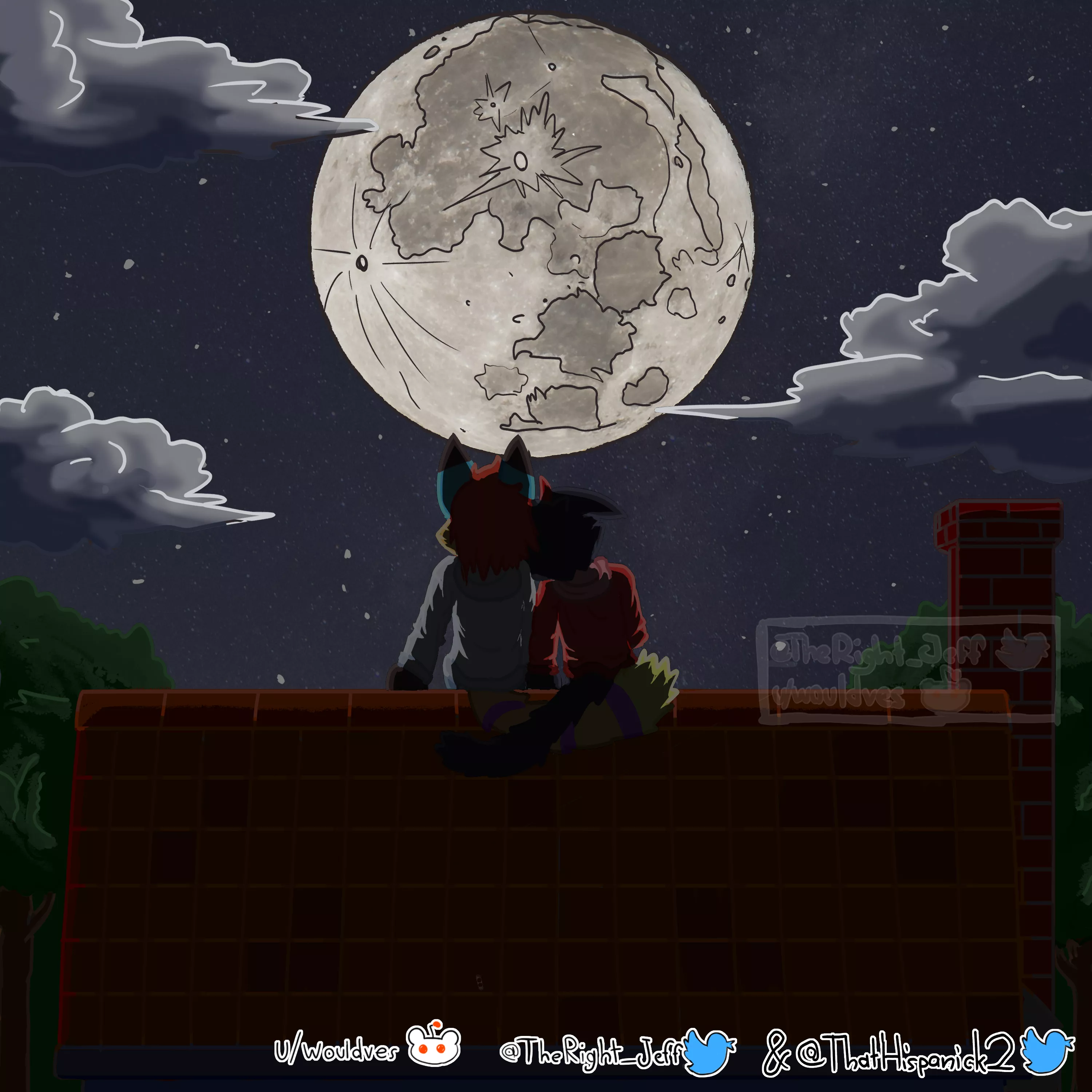 Stargazing with 💖boyfriend💖 at full moon❤✨ ( art by me @TheRight_Jeff on twitter )