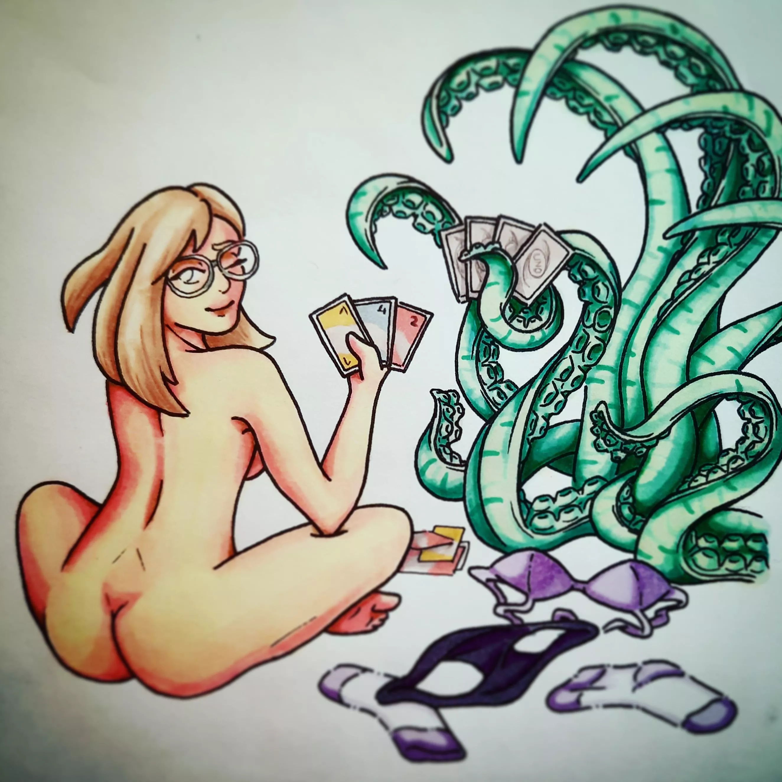 Strip Poker (female) with the tentacle monster