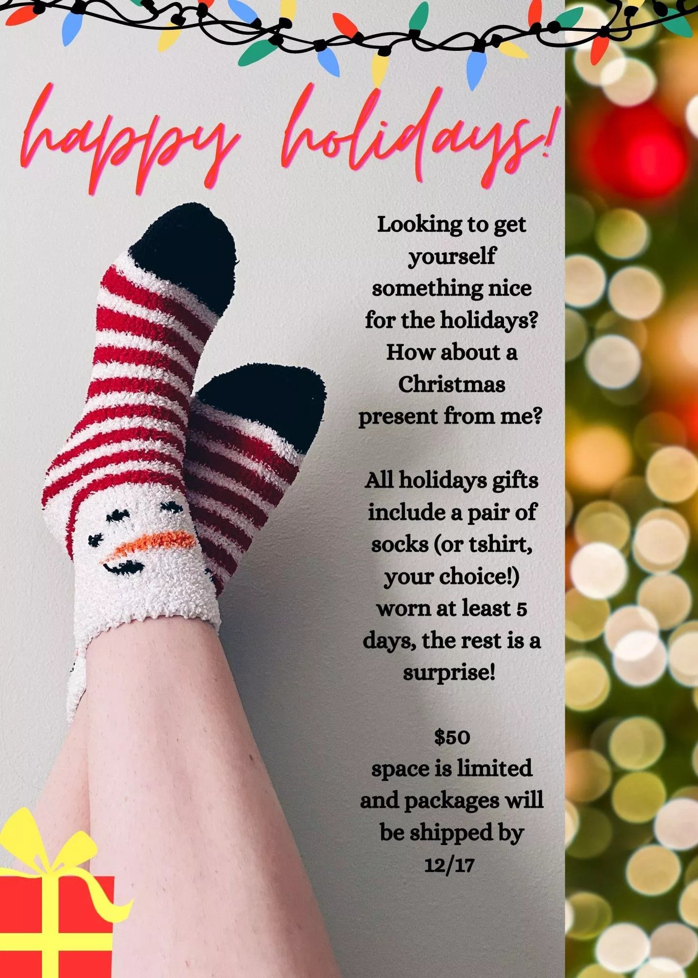 Who wouldn’t want some socks wrapped in a bow under their tree