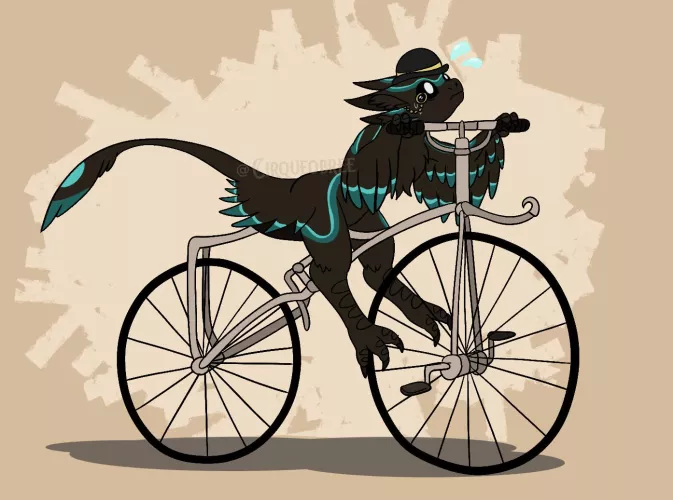 A commission I did of a dapper avali who can't reach the gotdamn pedals