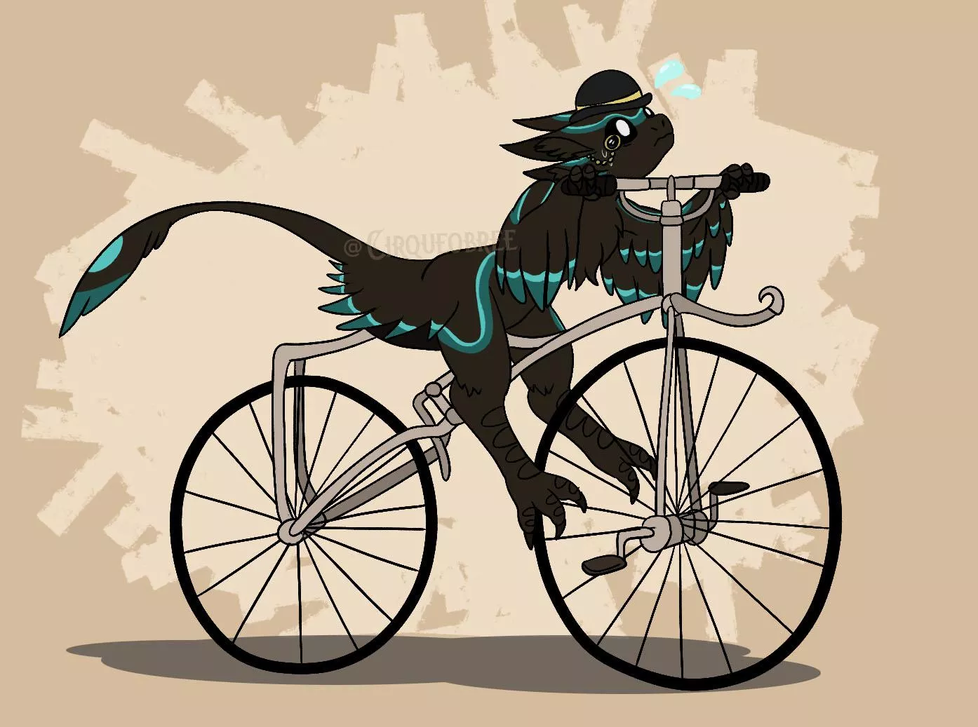 A commission I did of a dapper avali who can't reach the gotdamn pedals