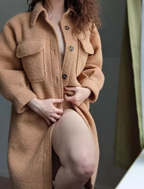 Cosy in just a coat [F]