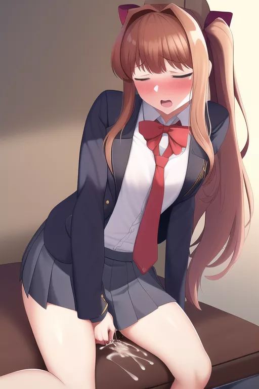 Created monika AI art for the 1st time (more to come hopefully and sorry if the uniform isn't the normal ddlc one)