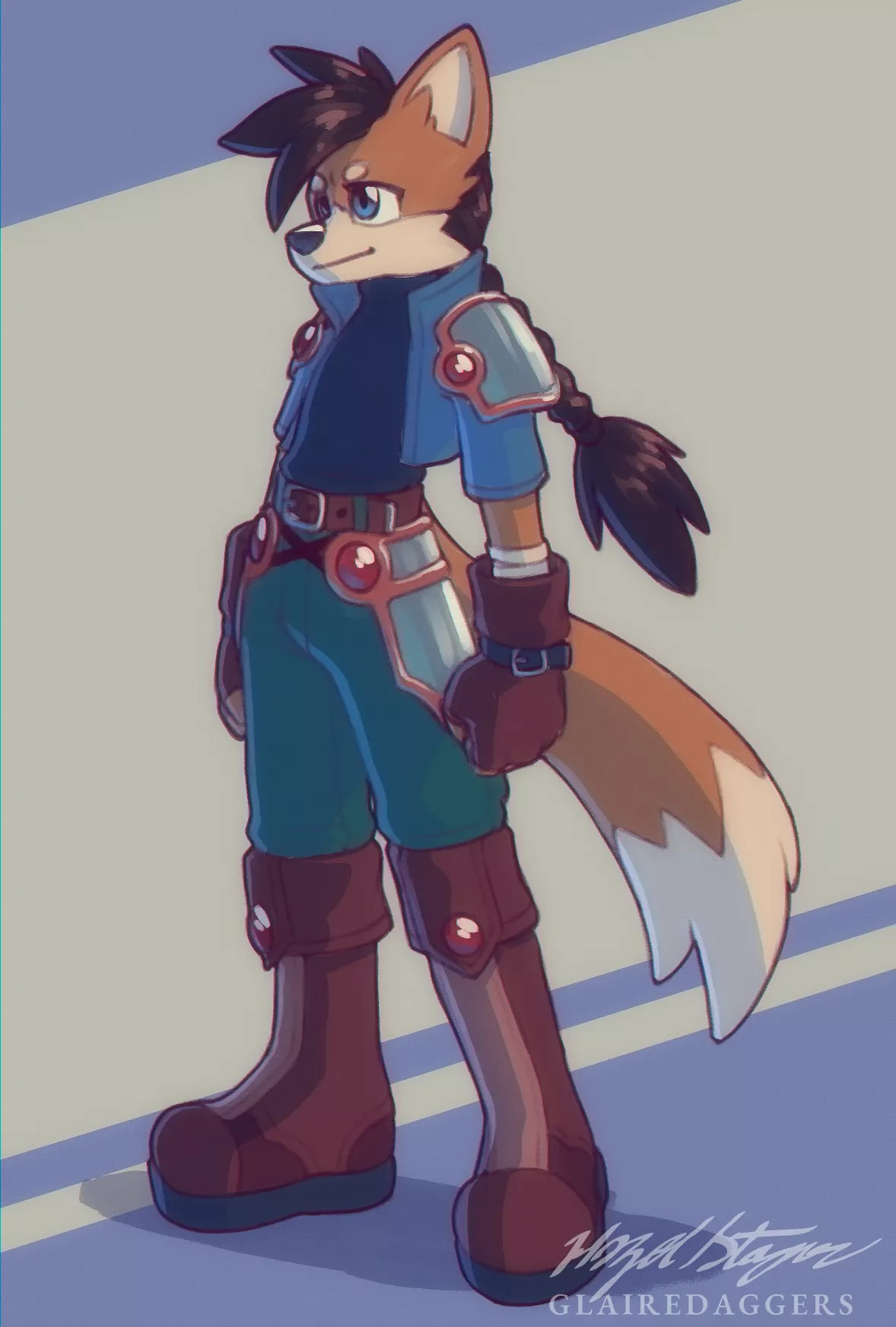 Designing an older version of my character Leigh! (art by me, glairedaggers-art on tumblr)