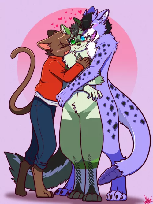 Me, the bf, and the gf sharing a hug. Art by Waker6081. x3