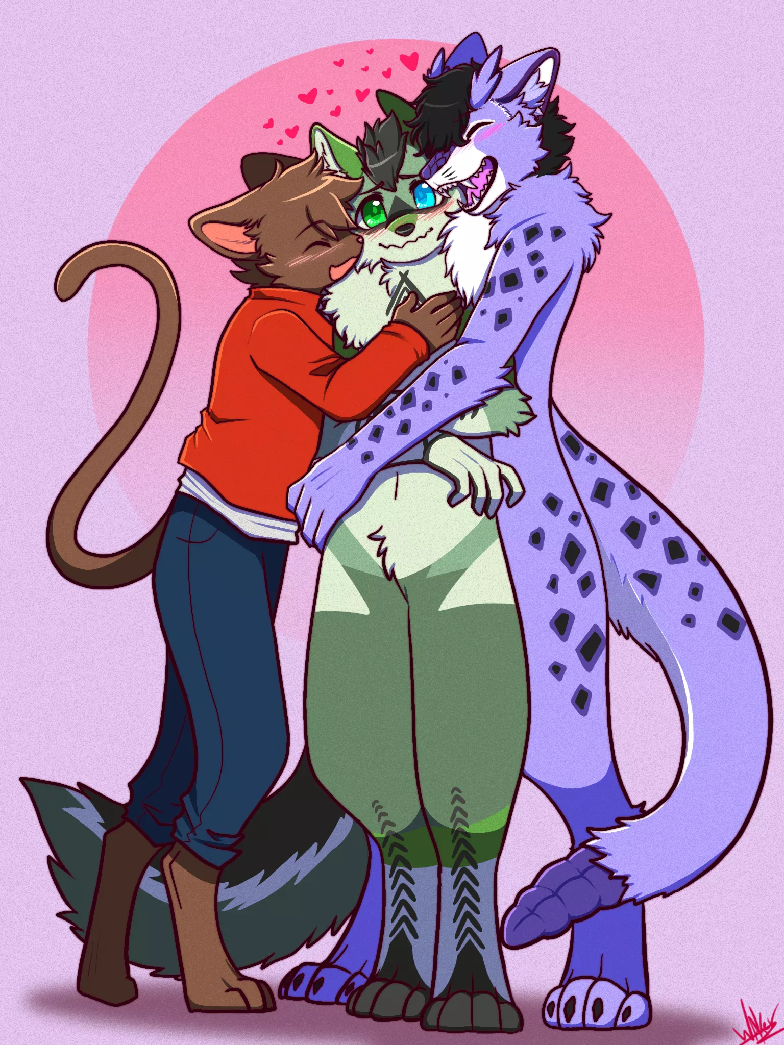 Me, the bf, and the gf sharing a hug. Art by Waker6081. x3