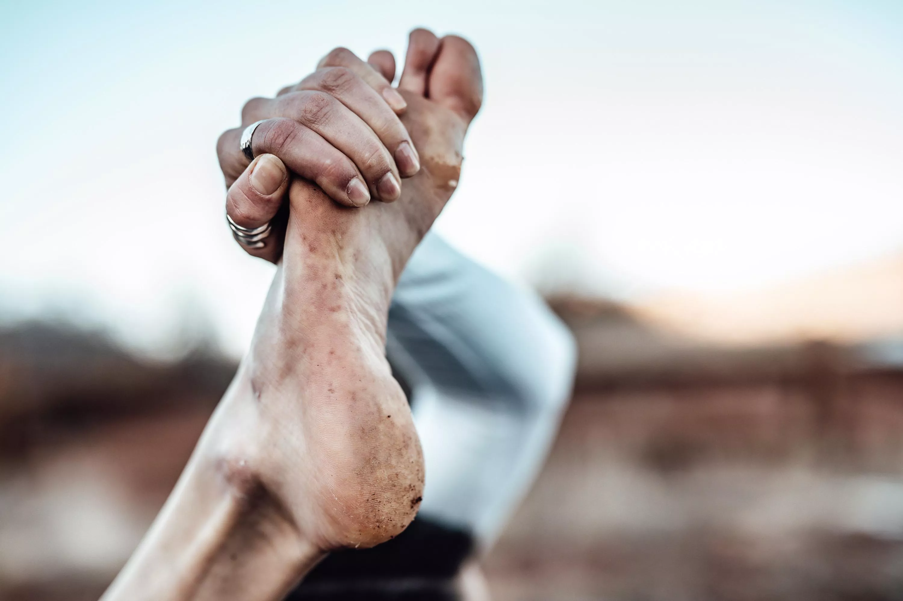 Yogi feet got a little dirty doing a yoga pose outdoors