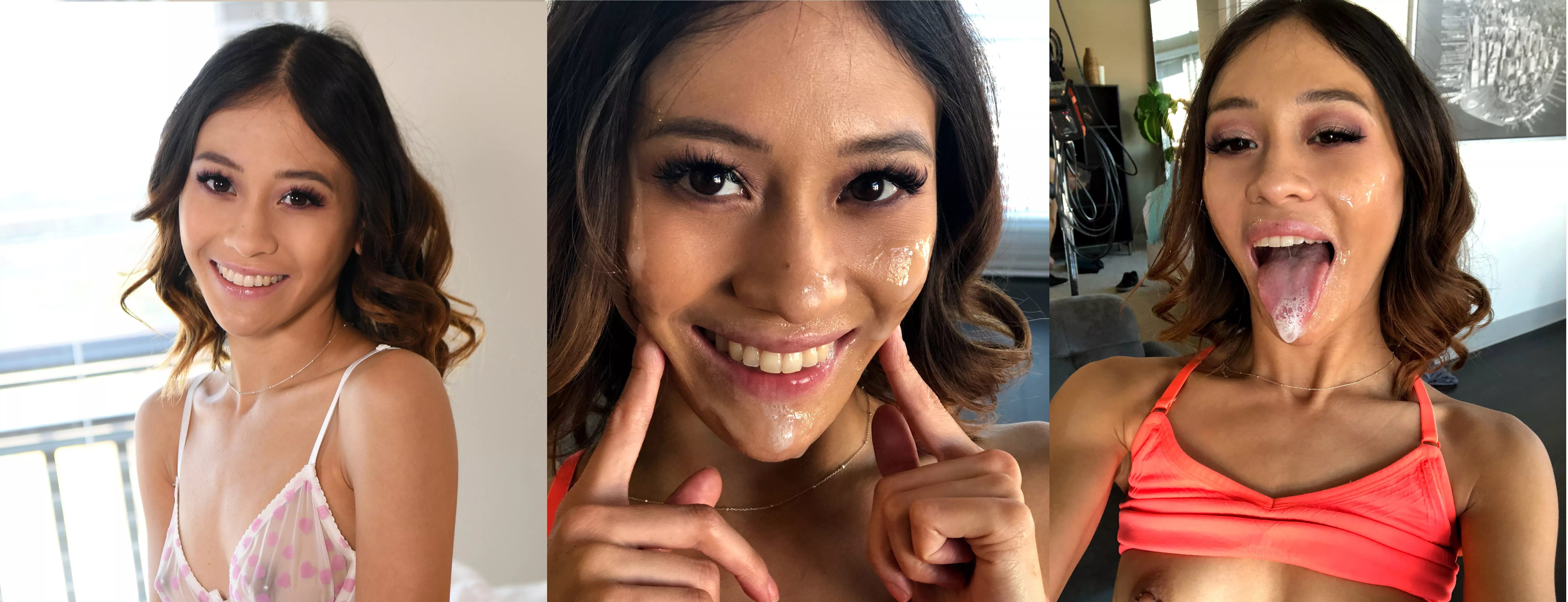 Half-Asian all smiles after cum