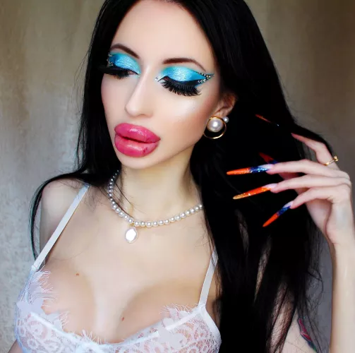 My bright blue makeup and big lips