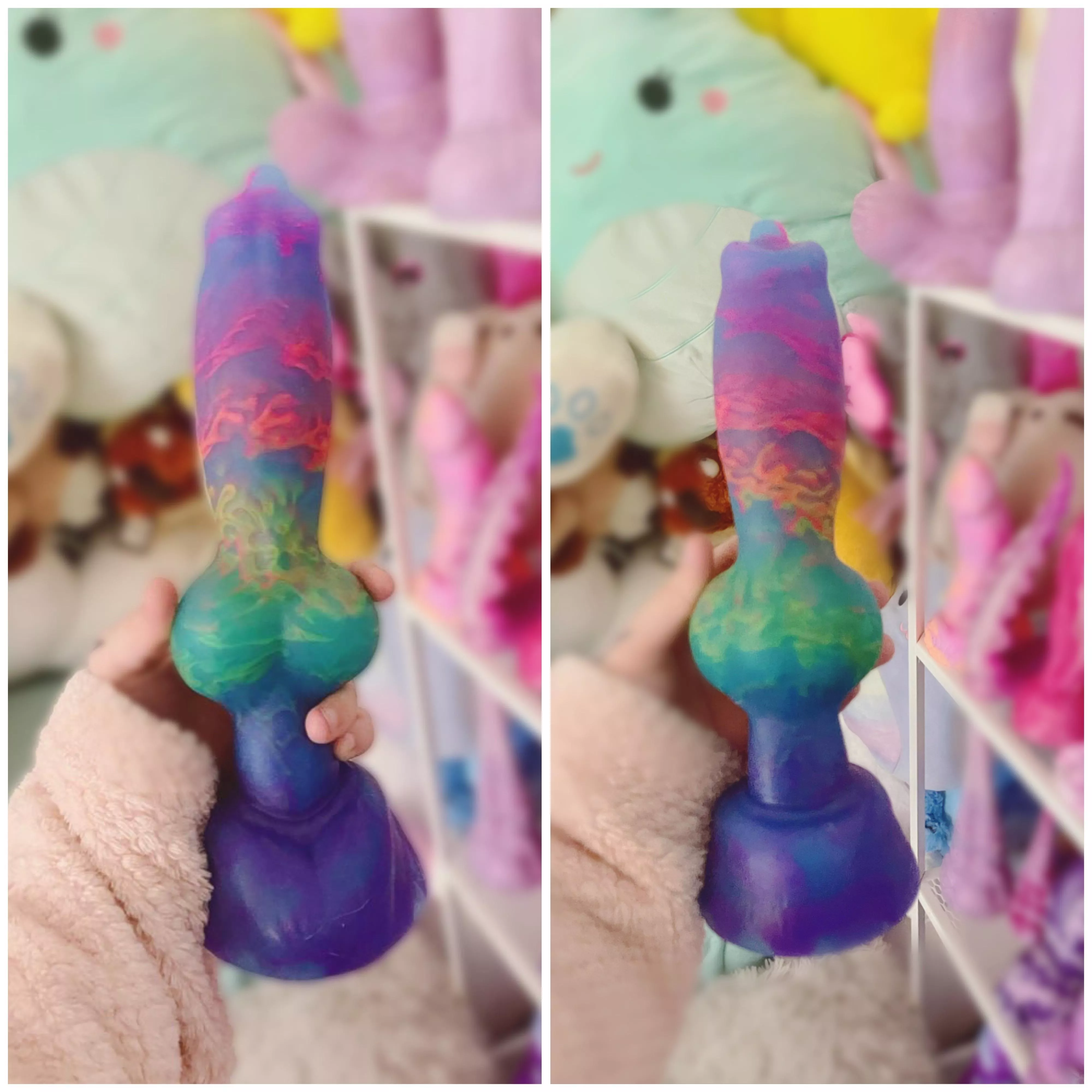 She arrived !! I’m so happy, my very first Aurora ( this picture is edited to make the colors pop a little more ) Medium Rex - Bad Dragon