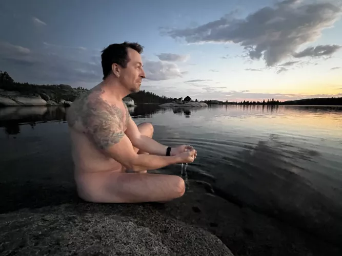 Sunset dip while backpacking