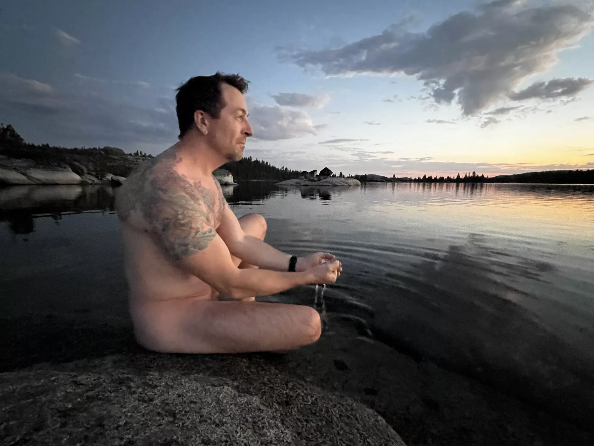 Sunset dip while backpacking