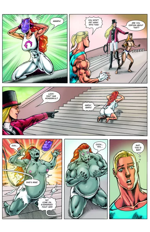 Half-animal Heroines (F Humans > F hippo, F cat, F elephant) (clothes ripping, weight gain, mind control) [comic preview]