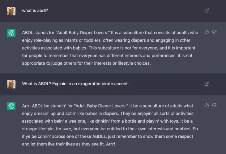 I asked the ChatGPT AI bot to explain what ABDL is... it came out with the best explanation I've ever read.