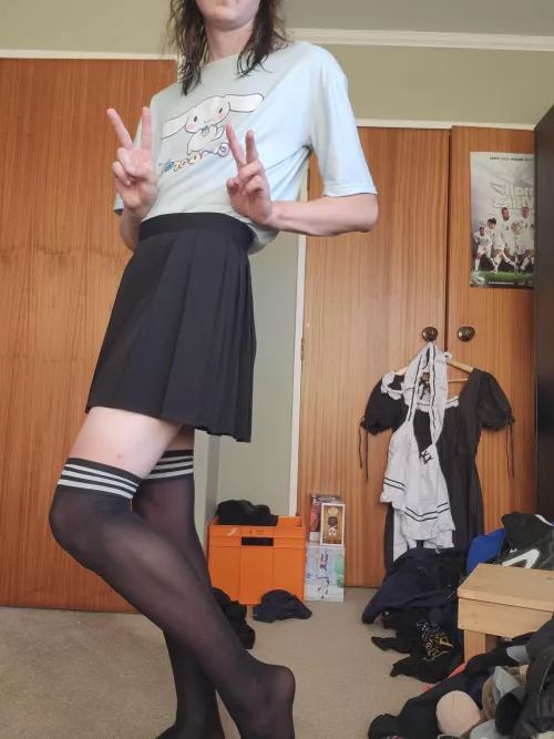 just got home from work feeling better in my cute skirt and socks.