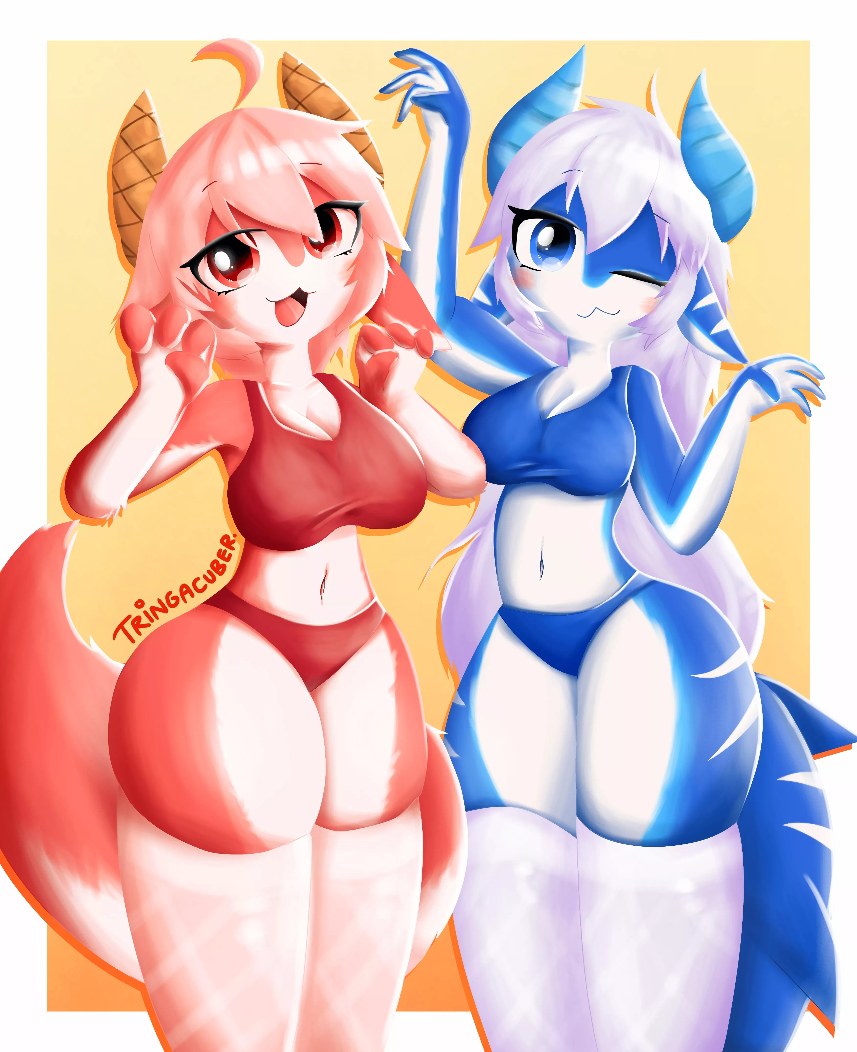 lovely cuties posing (art by me @tringacuber on twitter)