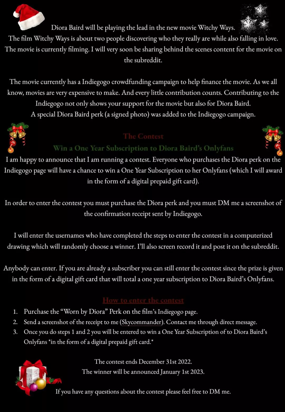 Win a One Year Subscription to Diora Baird's Onlyfans