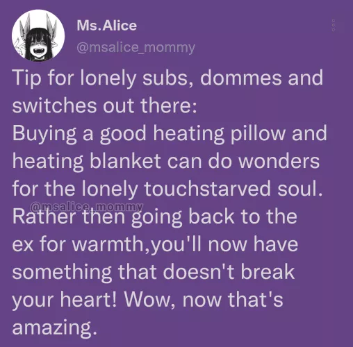 You're worth so much more, don't give into the temptation, heating blankets and pillows instead 💜✨