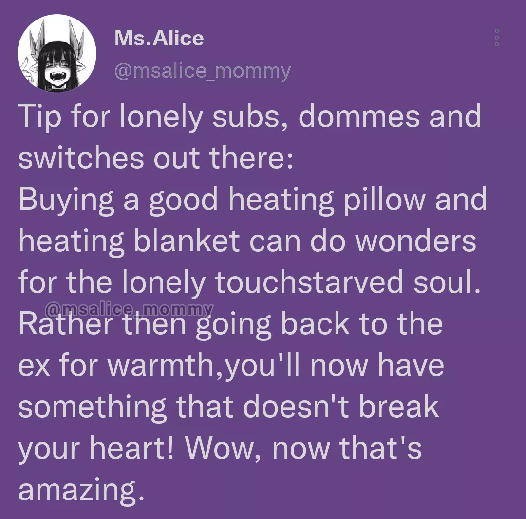 You're worth so much more, don't give into the temptation, heating blankets and pillows instead 💜✨