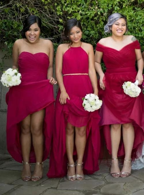 Bridesmaids in red.