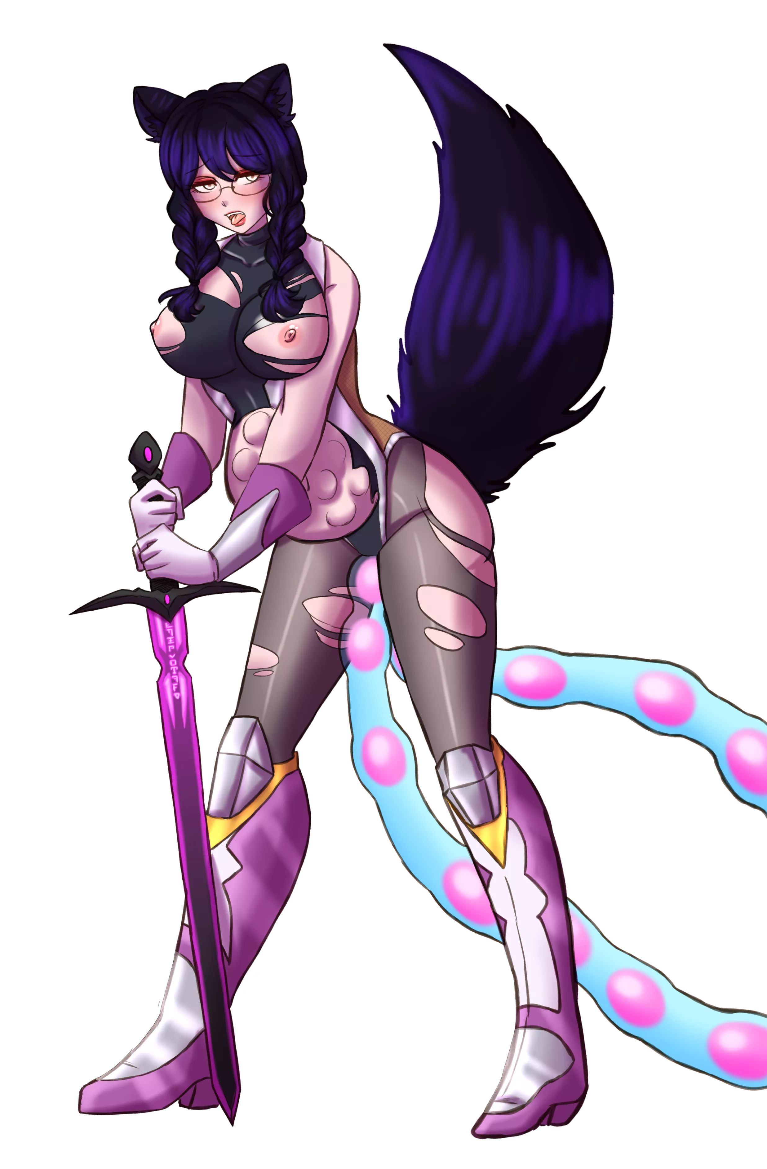 Catgirl adventurer being filled by tentacle eggs (marinesunspice aka me)