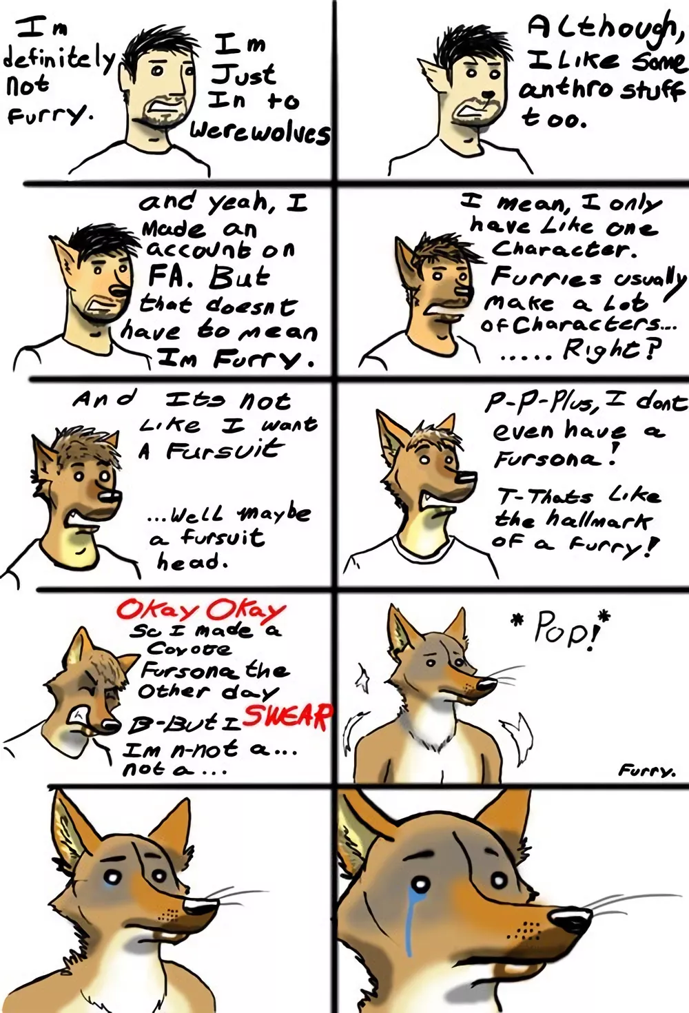 I swear [M human -> M Anthro Coyote] by unknown artist
