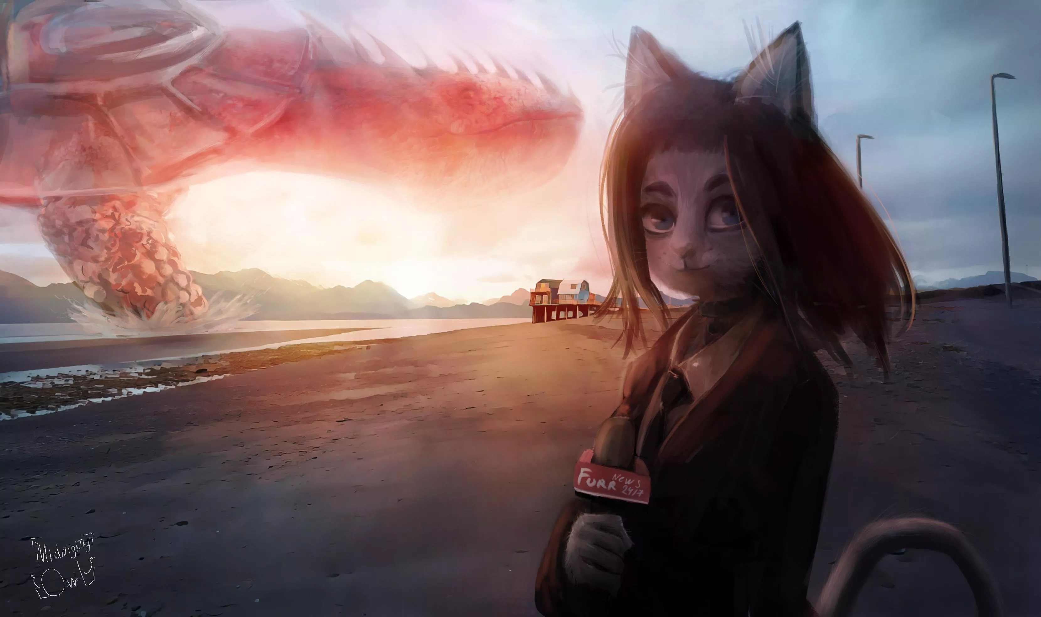 NEWS! “A giant turtle-dragon-zilla showed up near a small town” [art by me, commissions open]