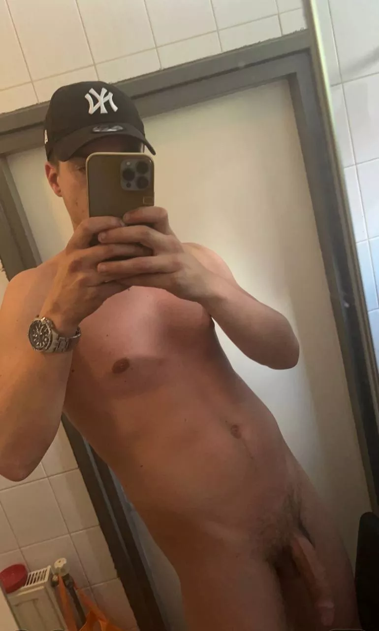 Playing with my big soft cock in the mirror, can you suck it hard for me?